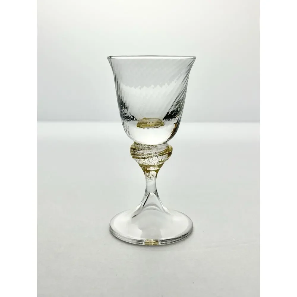 Murano Torcée Single Hand Blown Cordial Liqueur Wine Glass 4” 1oz Gold Swirl